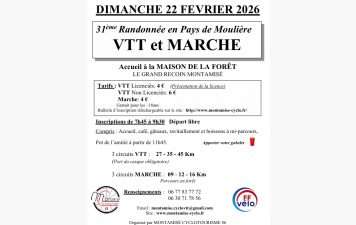 31e Randonnée en Pays de Moulière - VTT et marche - Dimanche 22 février.