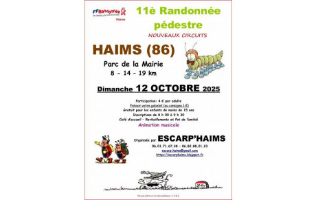 Randonnée pédestre à Haims (86) le dimanche 12 octobre