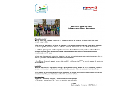 Initiation à la marche avec bâtons dynamiques à partir du dimanche 6 septembre