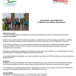 Initiation à la marche avec bâtons dynamiques à partir du dimanche 6 septembre